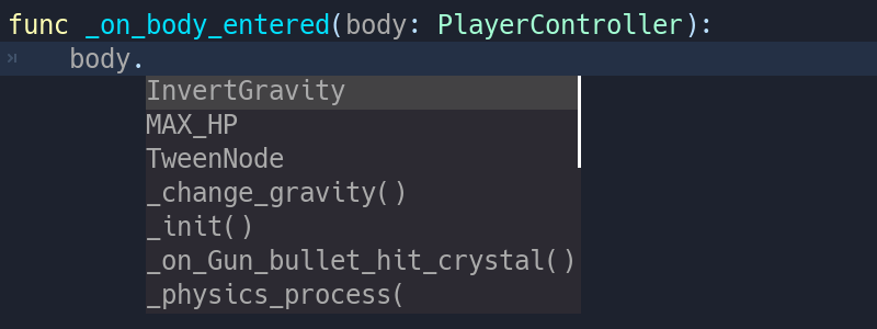 code completion options for typed